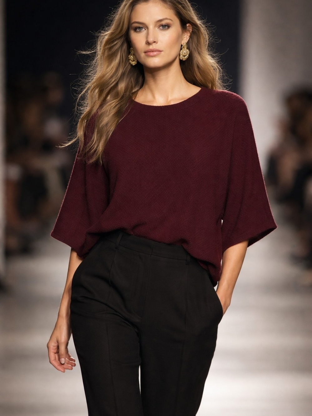 Philosophy Oversized Short-Sleeve Knit Top - Wine Red